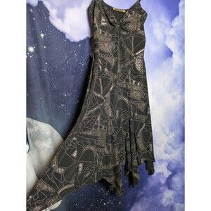 Y2K Mystic Black Glitter Babydoll Slip Dress Small/Medium Club Rave Handkerchief